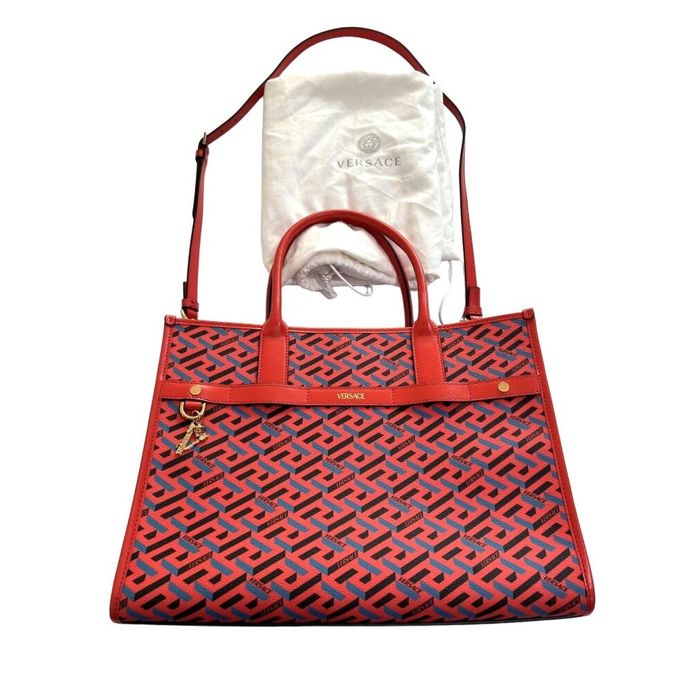 Versace la Greca Signature Tote Bag in Red